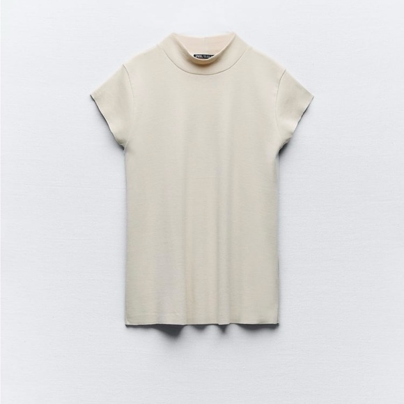 Zara Rib Cotton T-Shirt in Sand. Size XL - Picture 6 of 9